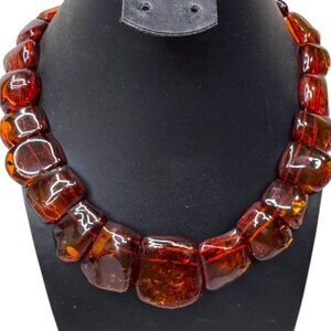 Vintage Collar Baltic Amber Beaded Statement Necklace Sterling Silver 925 Clasp